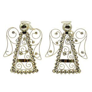 Vintage Angel Decor Set 2 Wire Bells Gold Toned Holiday Decorative Hanging 12x9"